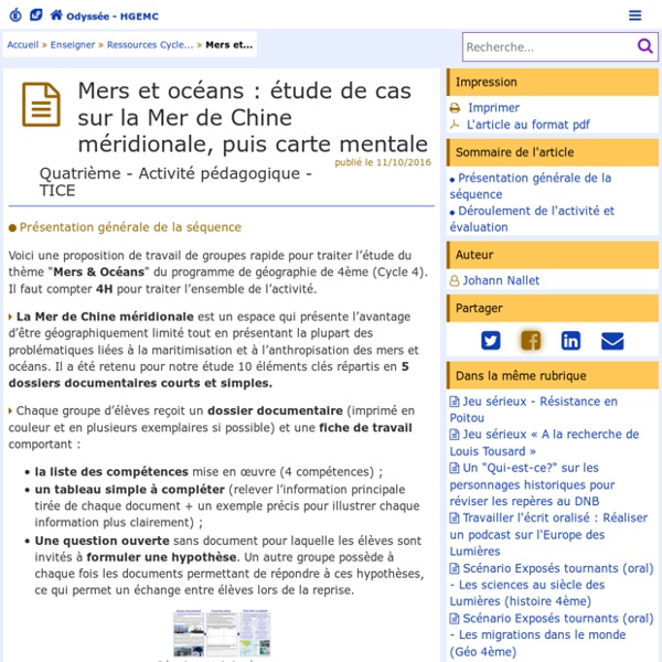 Mers et océans : étude de cas sur la Mer de Chine méridionale, puis carte mentale- Odyssée : Histoire Géographie Éducation civique