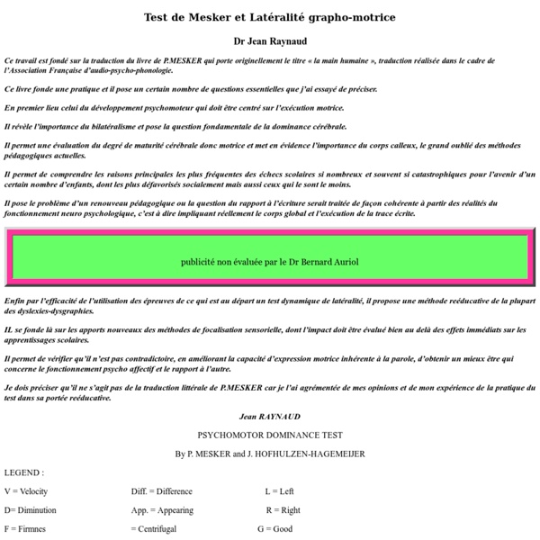 Test de Mesker et Latéralité grapho-motrice