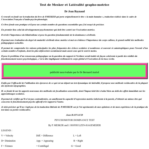 Test de Mesker et Latéralité grapho-motrice