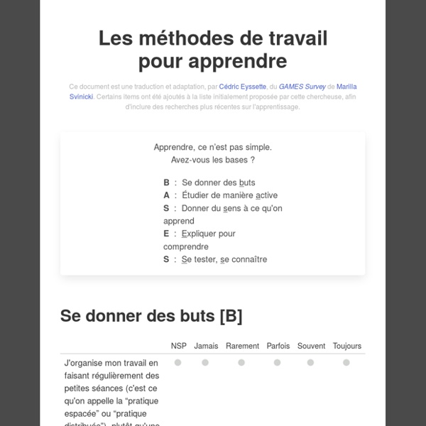 BASES : Les méthodes de travail pour apprendre