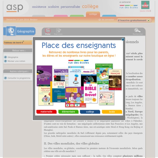 Les grandes métropoles mondiales, centres décisionnels majeurs - Réviser une notion - Géographie - 4e