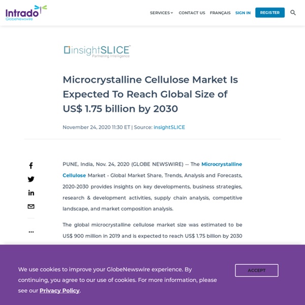 Microcrystalline Cellulose Market Is Expected To Reach Global Size of US$ 1.75 billion by 2030