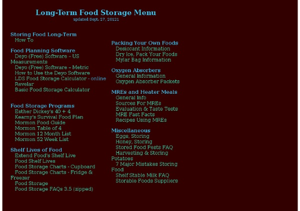 Millennium Ark: Long-Term Food Storage Menu