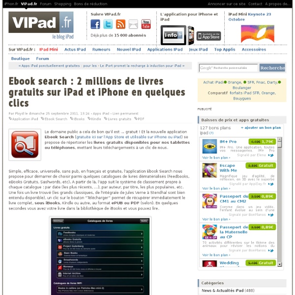 Ebook search : 2 millions de livres gratuits sur iPad et iPhone en quelques clics - iPad mini, iPad Retina