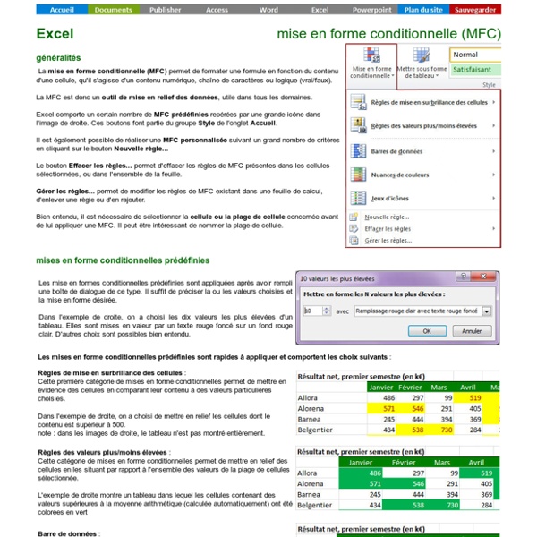 Excel - mise en forme conditionnelle