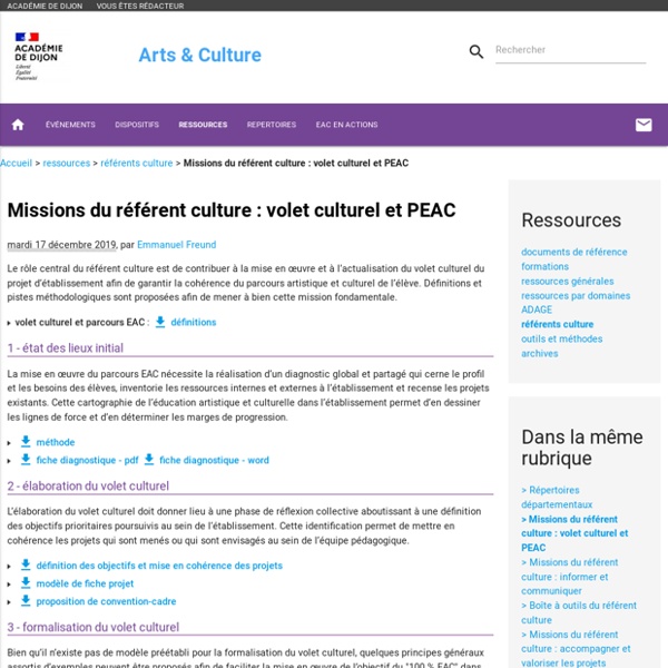 Missions du référent culture : volet culturel et PEAC