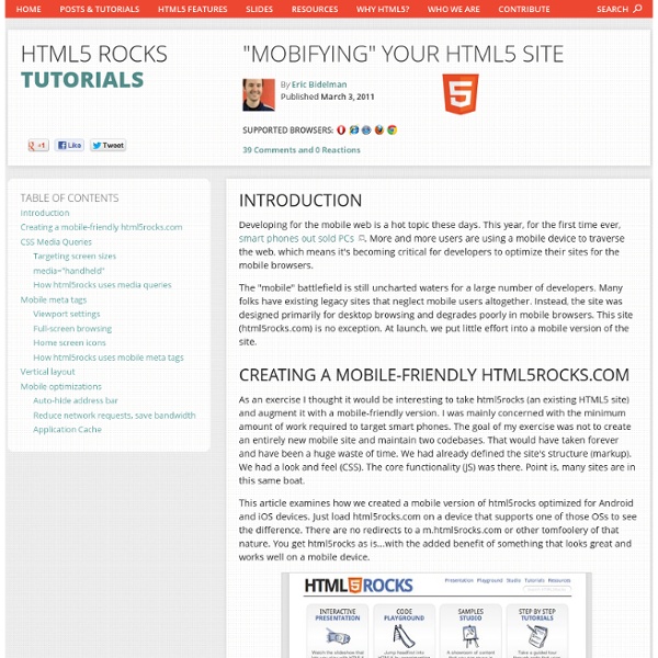 "Mobifying" Your HTML5 Site