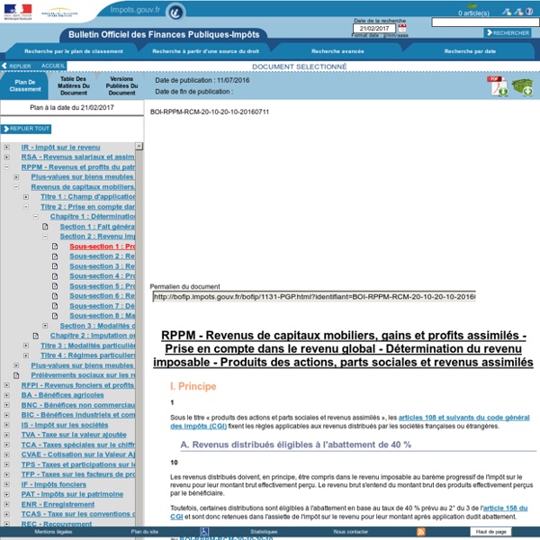 RPPM - Revenus de capitaux mobiliers, gains et profits assimilés - Prise en compte dans le revenu global - Détermination du revenu imposable - Produits des actions, parts sociales et revenus assimilés