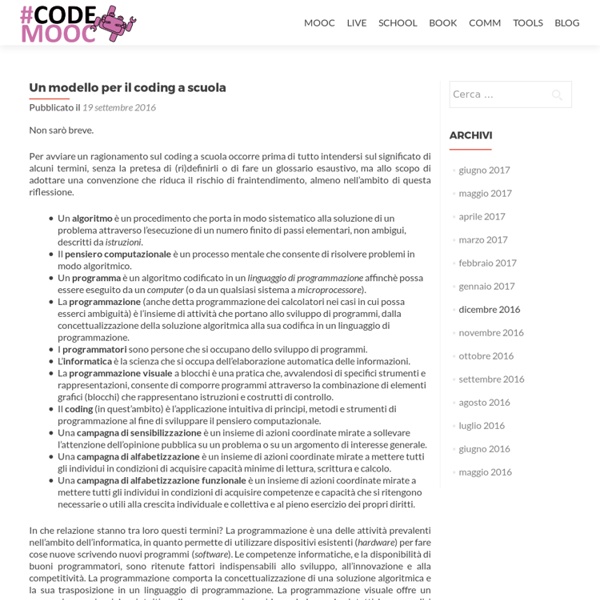 Un modello per il coding a scuola – CodeMOOC