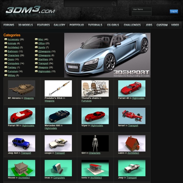 FREE 3D MODELS, More than 350 free meshes: Cars, Characters, Weapons, Office