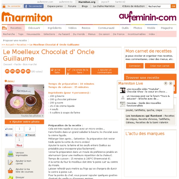 Le Moelleux Chocolat d' Oncle Guillaume : Recette de Le Moelleux Chocolat d' Oncle Guillaume