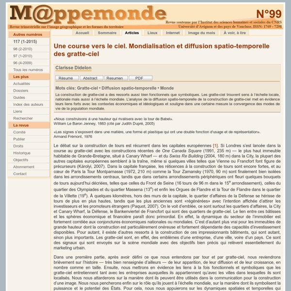 Une course vers le ciel. Mondialisation et diffusion spatio-temporelle des gratte-ciel