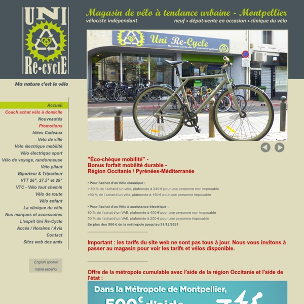 UNI Re-Cycle - Uni Recycle - Montpellier, magasin de vélo, boutique cycles, vélo tout terrain VTT, VTC, vélo de route, vélo de ville, randonneuse, vélo électrique, vélo pliant, cyclo-cross, drésienne, trottinette