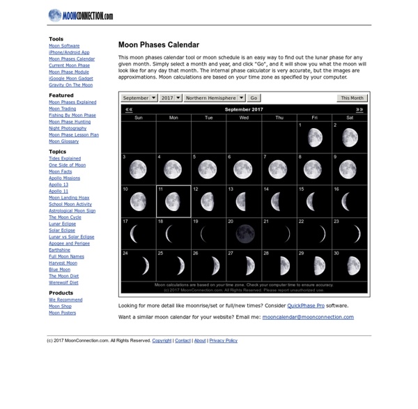 Moon Phases Calendar / Moon Schedule