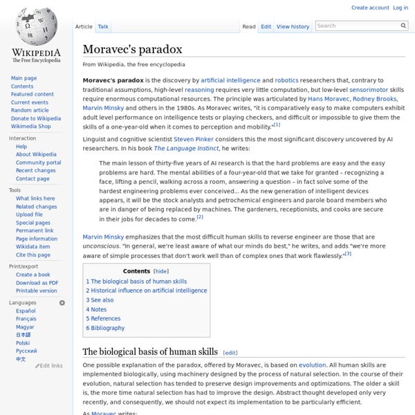 Moravec's paradox - Wikipedia, the free encyclopedia