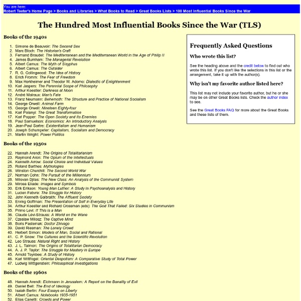 100 Most Influential Books Since the War (TLS) - StumbleUpon