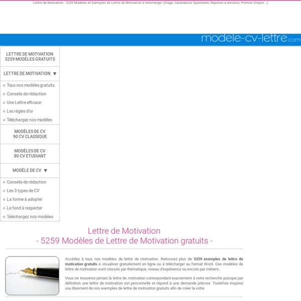 Lettre de Motivation : 3474 Lettres de motivation gratuites classées par thématique à télécharger ou visualiser en ligne