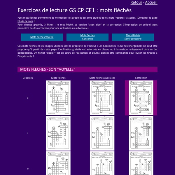 Mots fléchés en lecture GS CP CE1