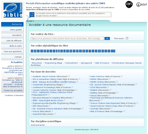 Bibliosciences - Portail d’information scientifique multidisciplinaire des unités CNRS