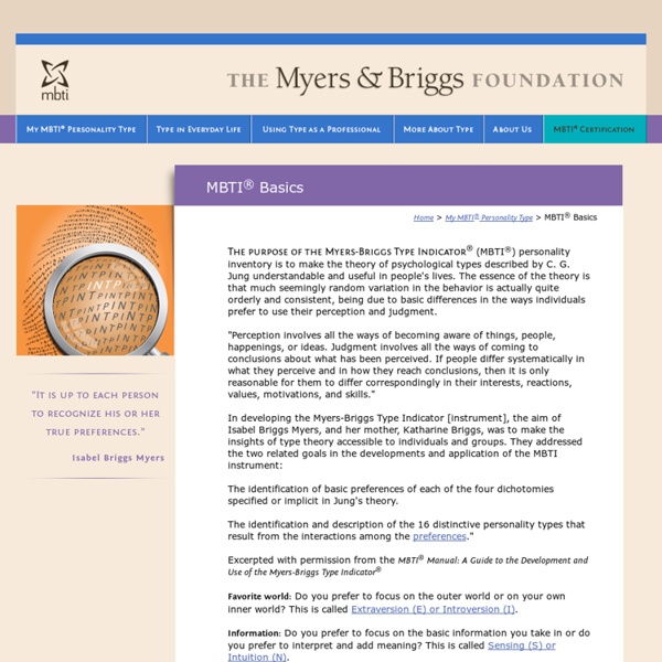 The Myers & Briggs Foundation - MBTI® Basics