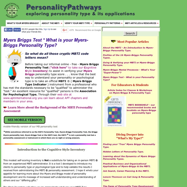 Myers Briggs Personality Test MBTI Personality Types