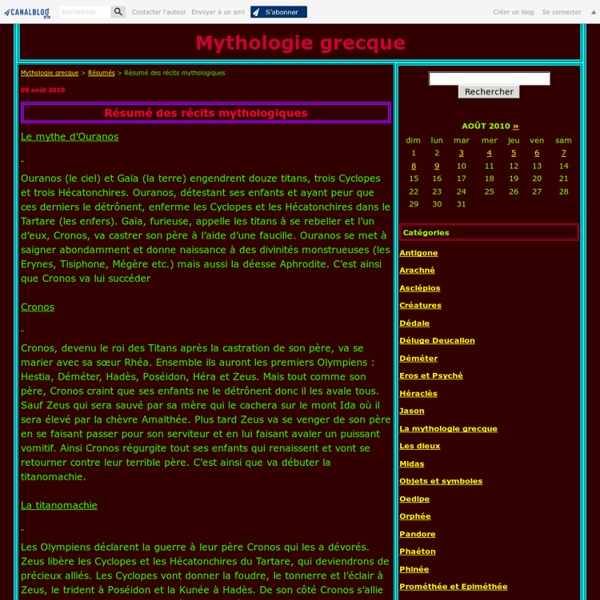 Résumé des récits mythologiques - Mythologie grecque