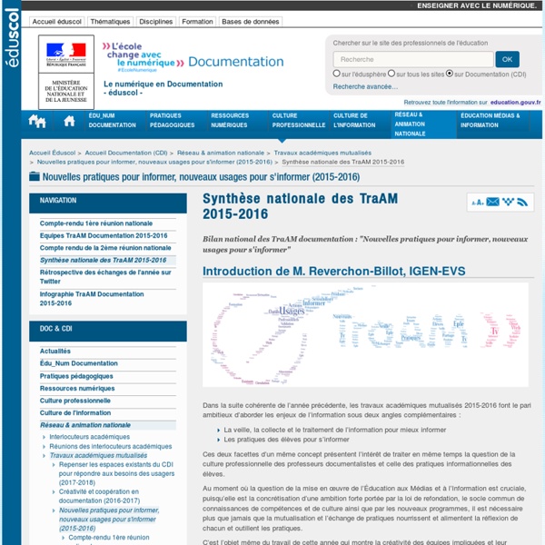 Synthèse nationale des TraAM 2015-2016 — Documentation (CDI)