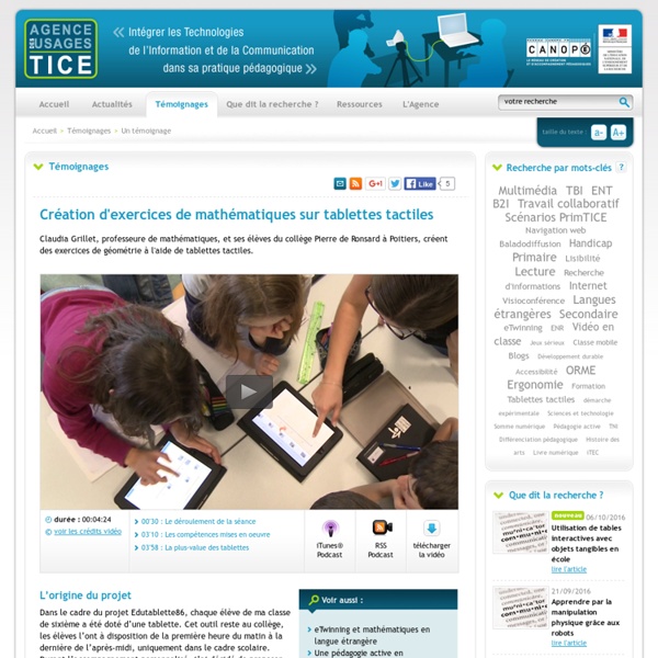 L'Agence nationale des Usages des TICE - Création d'exercices de mathématiques sur tablettes tactiles