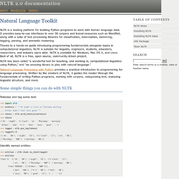 Natural Language Toolkit — NLTK 2.0 documentation