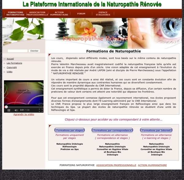 Plateforme de la Naturopathie Rénovée - Formations de Naturopathe Iridologue, Réflexologue