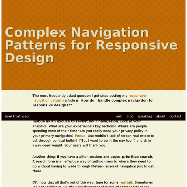 Complex Navigation Patterns for Responsive Design
