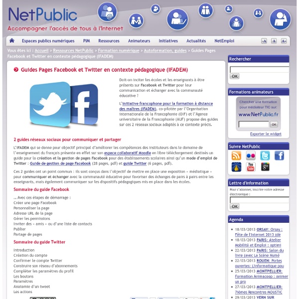 Guides Pages Facebook et Twitter en contexte pédagogique (IFADEM) « NetPublic
