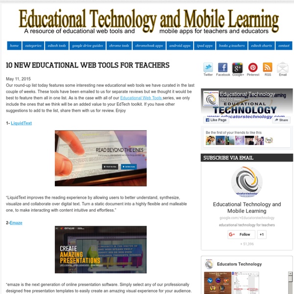 Educational Technology and Mobile Learning: 10 New Educational Web Tools for Teachers