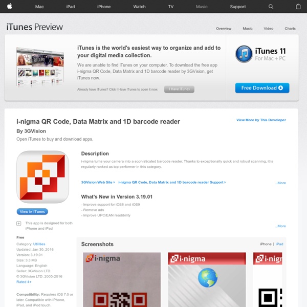 I-nigma QR Code, Data Matrix and 1D barcode reader for iPhone, iPod touch, and iPad on the iTunes App Store