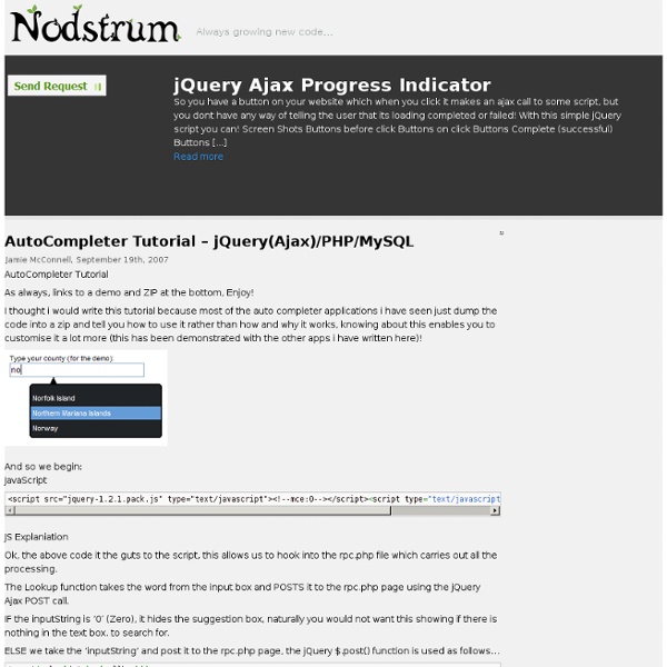 AutoCompleter Tutorial - jQuery(Ajax)/PHP/MySQL - Nodstrum