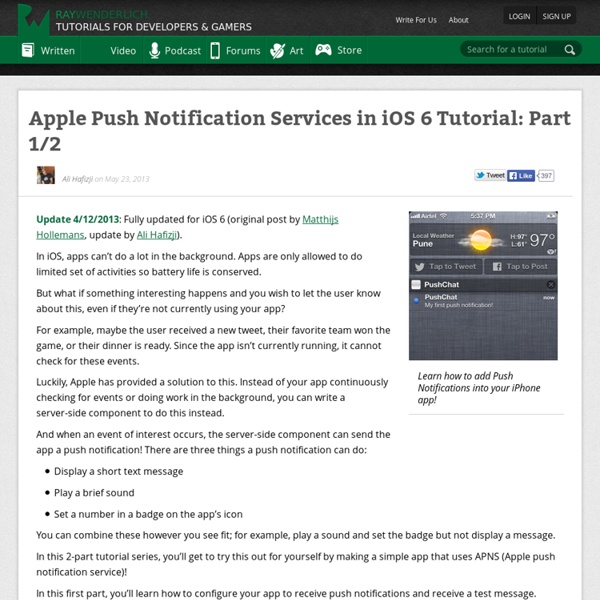 Apple Push Notification Services Tutorial: Part 1/2