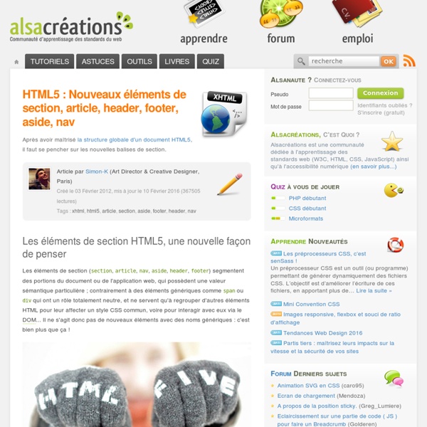 HTML5 : Nouveaux éléments de section, article, header, footer, aside, nav