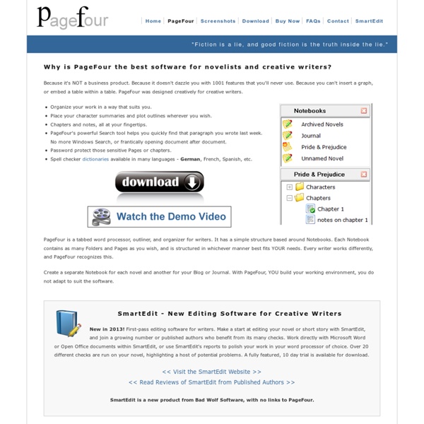 PageFour - Software for Novelists and Creative Writers - Tabbed Word Processor, Outliner, and Organizer