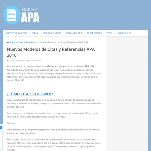 Nuevos Modelos de Citas y Referencias APA 2016