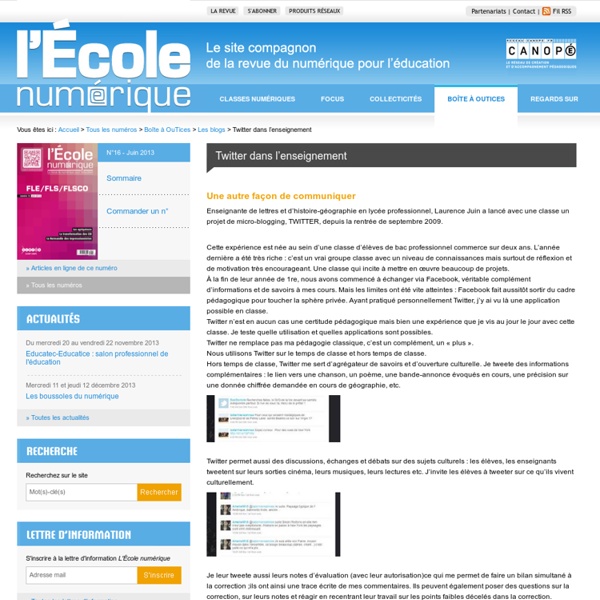 L'École numérique » Twitter dans l’enseignement