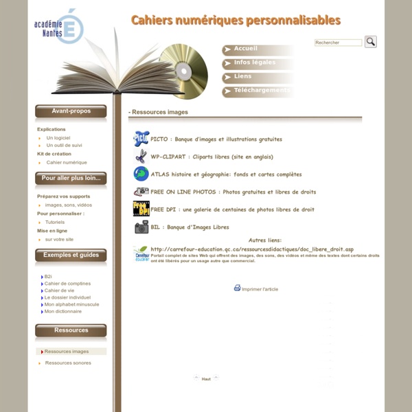 Cahiers numériques personnalisables pour la maternelle - - Ressources images