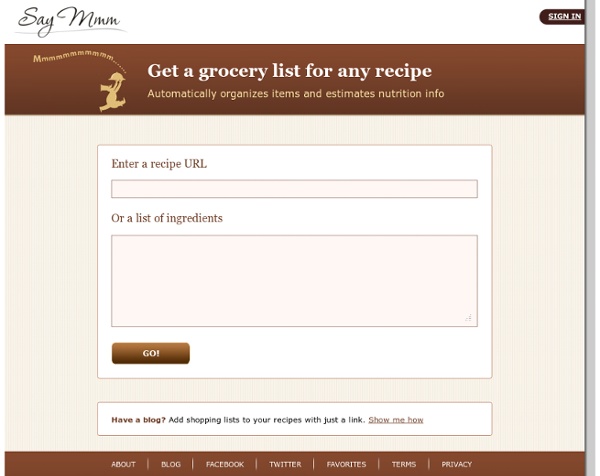 Say Mmm - Recipe nutrition information and grocery list