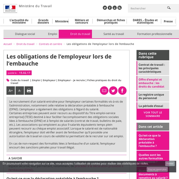 Les obligations de l'employeur lors de l'embauche - Contrats et carrière - Ministère du Travail