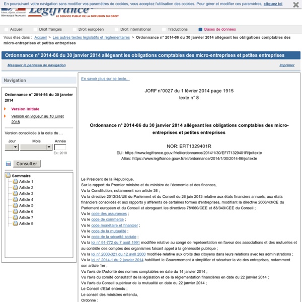 Ordonnance n° 2014-86 du 30 janvier 2014 allégeant les obligations comptables des micro-entreprises et petites entreprises