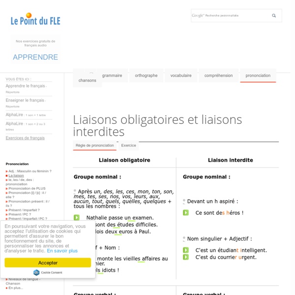Liaisons obligatoires et liaisons interdites - Prononciation - Exercice de français audio
