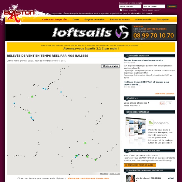 Carte des observations vent en temps réel - Spot de windsurf et kitesurf