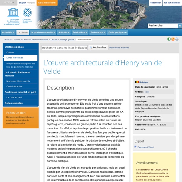 L’œuvre architecturale d’Henry van de Velde