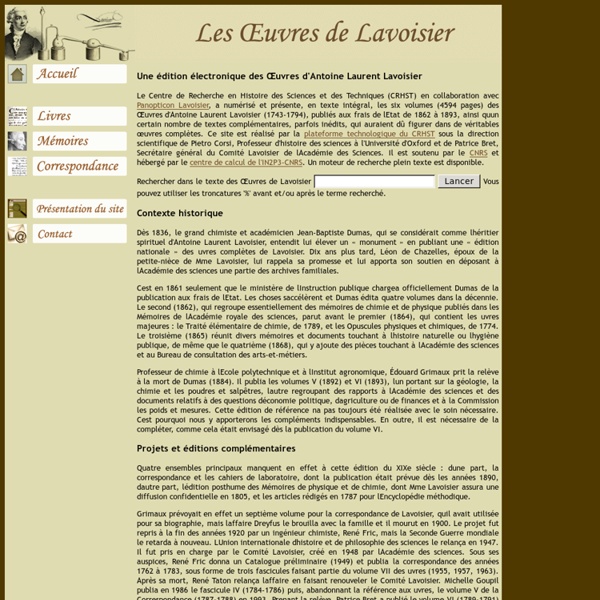 Les Œuvres de Lavoisier > l'édition électronique