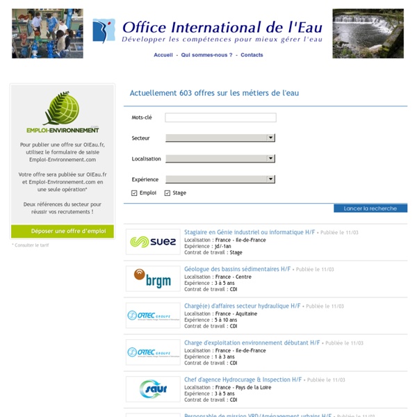 Office International de l'Eau - Les offres d'emploi dans le secteur de l'eau