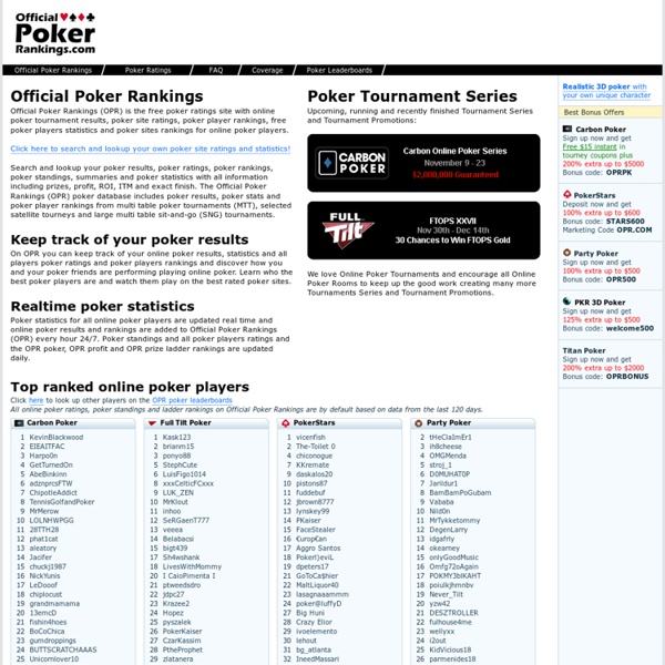 Official Poker Rankings - Poker Site Ratings, Results and Statistics